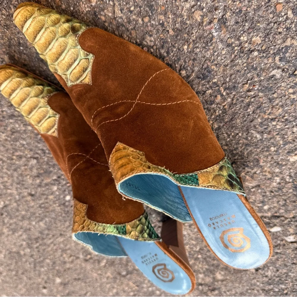 Ursula Mascaro Leather & Snake Skin Western Mules ~ 8.5 - Picture 8 of 10